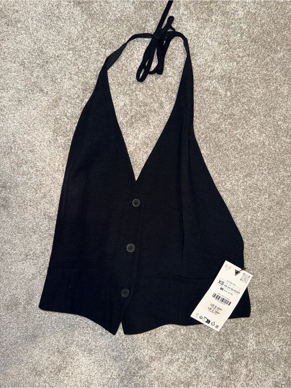 Zara NWT Black Halter Button Front Vest Top XS